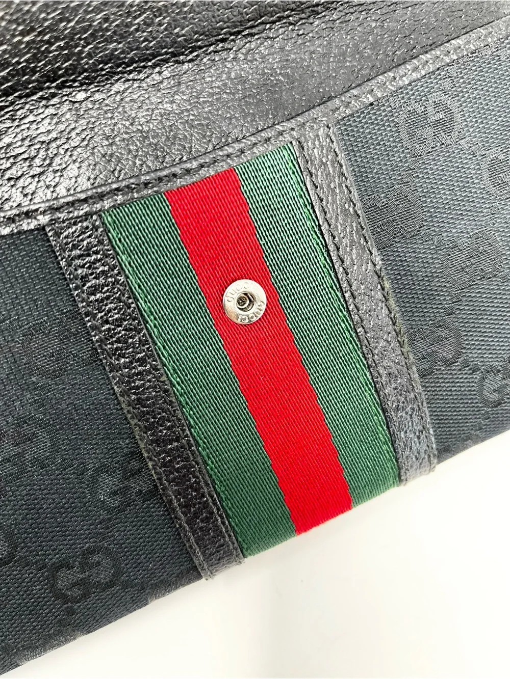 Authentic Gucci Black GG Logo Monogram Canvas Leather Long Bifold Card Wallet